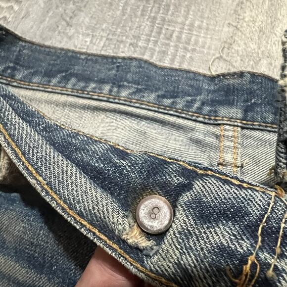 VTbiG Levis Patchwork Denim Shorts 1960s Big E Hippie Cut Off Jean Shorts 31 - Picture 6 of 9